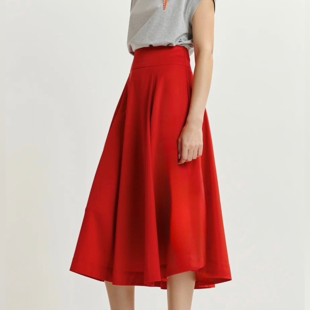 Vintage Comme des Garçons 2002 Red Wool Pleated Midi Skirt